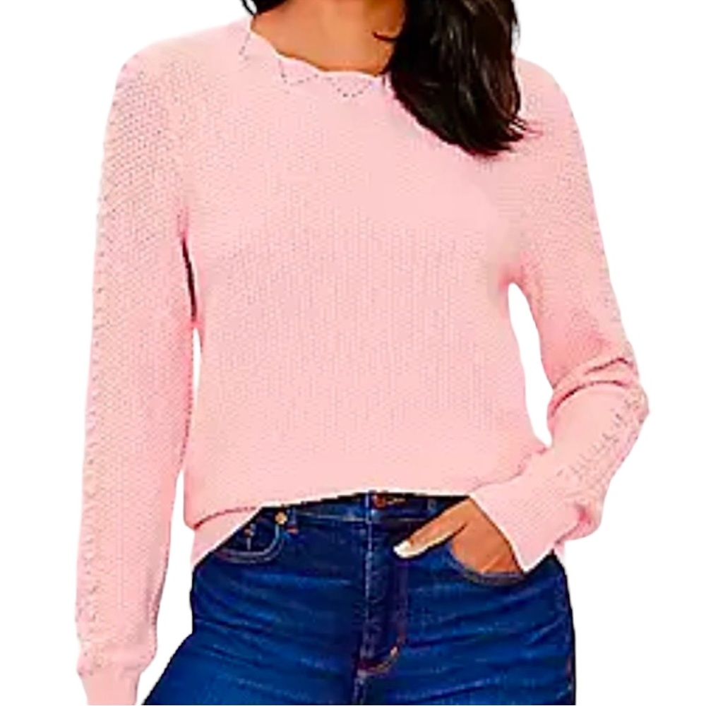 LOFT | Pink Scalloped Bobble Sleeve Pullover Sweater NWT